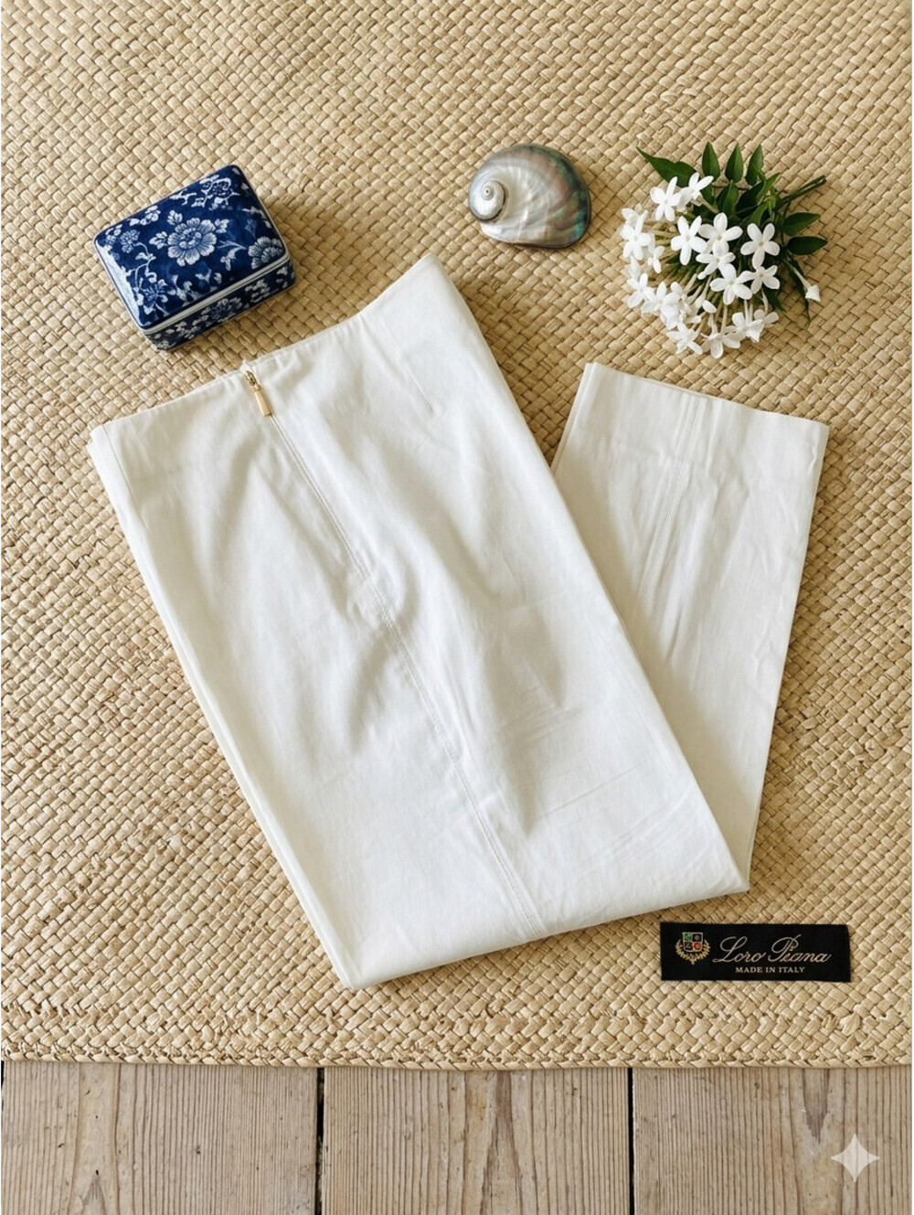 Loro Piana Italy White Cotton Stretch Crop Capri Pants Trousers Size 42